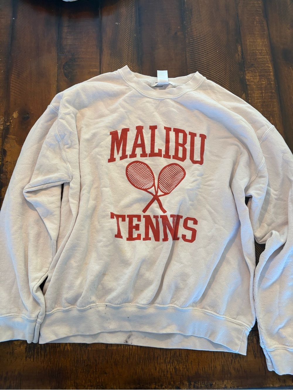 Project Social T White Crewneck Sweatshirt with Red Malibu Tennis Graphic